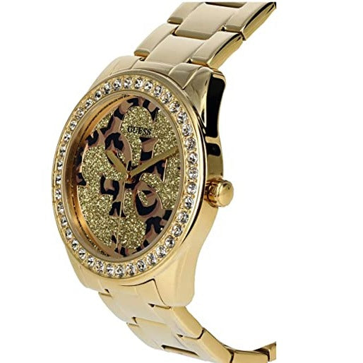 Guess G Twist Diamonds Gold Dial Gold Steel Strap Watch For Women - W1201L2