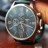 Tissot T Classic Chemin Des Tourelles Chronograph Black Dial Black Leather Strap Watch For Men - T099.427.16.058.00