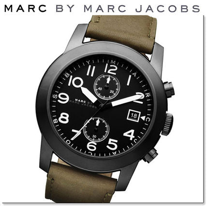 Marc Jacobs Larry Chronograph Black Dial Grey Leather Strap Watch for Men - MBM5034