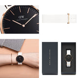 Daniel Wellington Classic Dover Black Dial White Nylon Strap Watch For Women - DW00100310