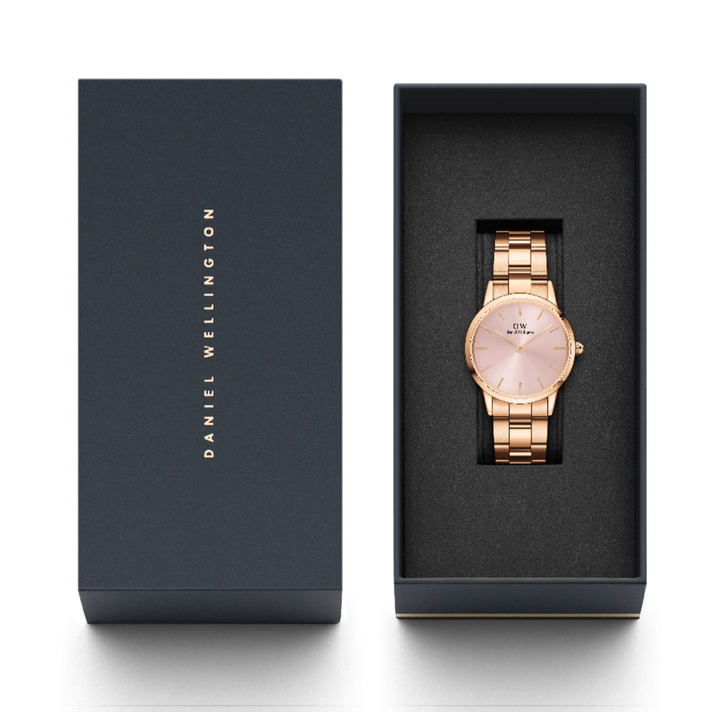 Daniel Wellington Iconic Link Pink Dial Rose Gold Steel Strap Watch For Women - DW00100335