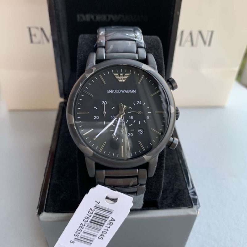Emporio Armani Luigi Chronograph Black Dial Black Steep Strap Watch For Men - AR11045