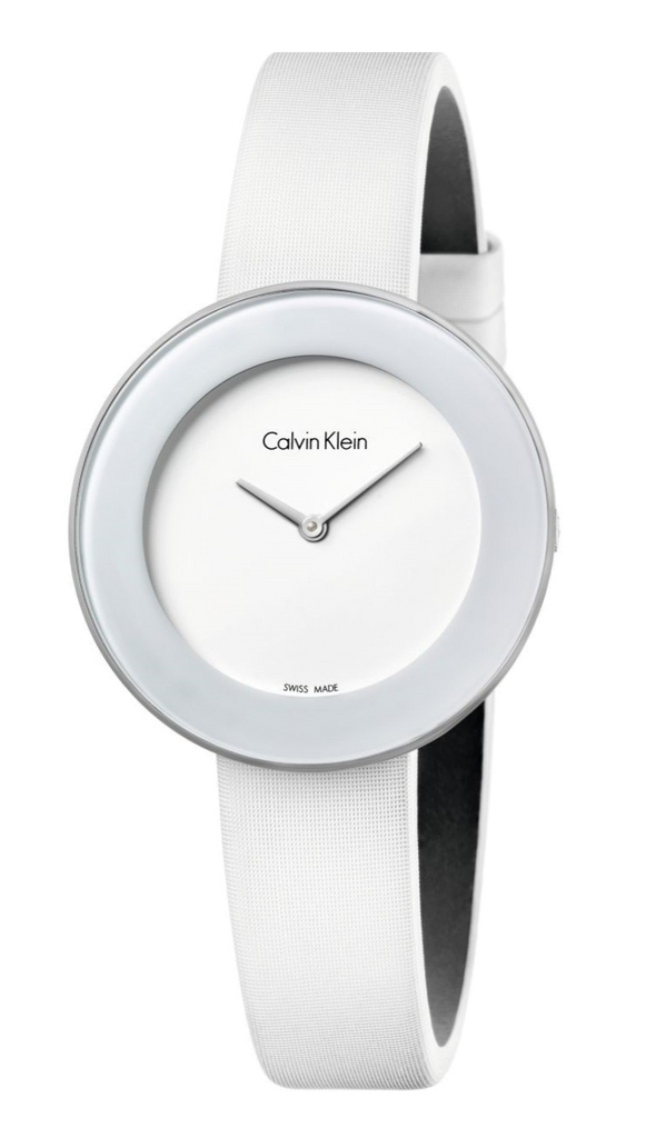 Calvin Klein Chic White Dial White Leather Strap Watch for Women - K7N23TK2