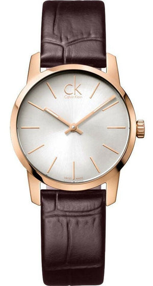 Calvin Klein City White Dial Brown Leather Strap Watch for Men - K2G21629