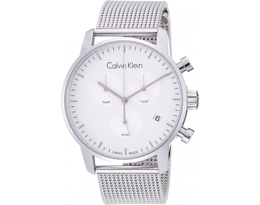 Calvin Klein City Chronograph White Dial Silver Mesh Bracelet Watch for Men - K2G27126