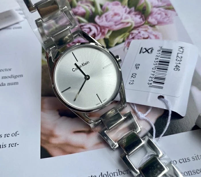 Calvin Klein Dainty Silver Dial Silver Steel Strap Watch for Women - K7L23146