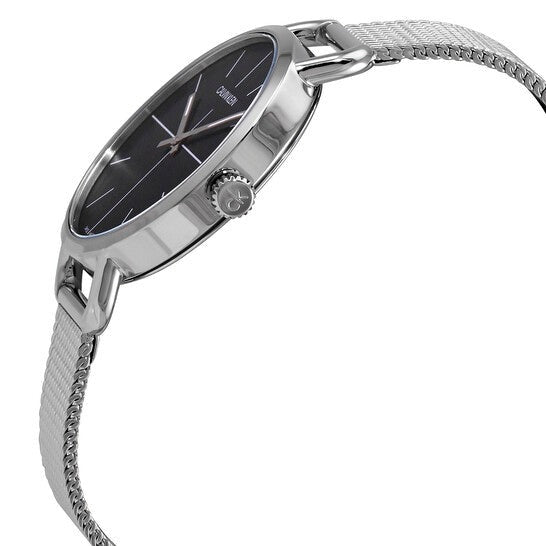 Calvin Klein Even Black Dial Silver Mesh Bracelet Watch for Women - K7B23121