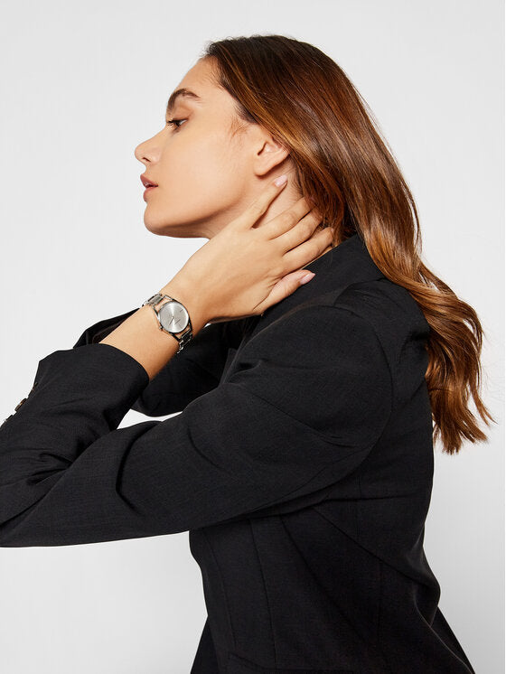 Calvin Klein Dainty Silver Dial Silver Steel Strap Watch for Women - K7L23146