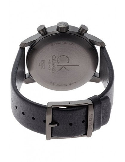 Calvin Klein City Chronograph Grey Dial Black Leather Strap Watch for Men - K2G177C3