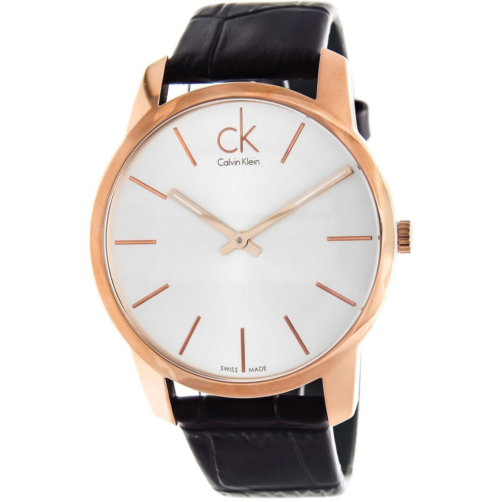 Calvin Klein City White Dial Brown Leather Strap Watch for Men - K2G21629