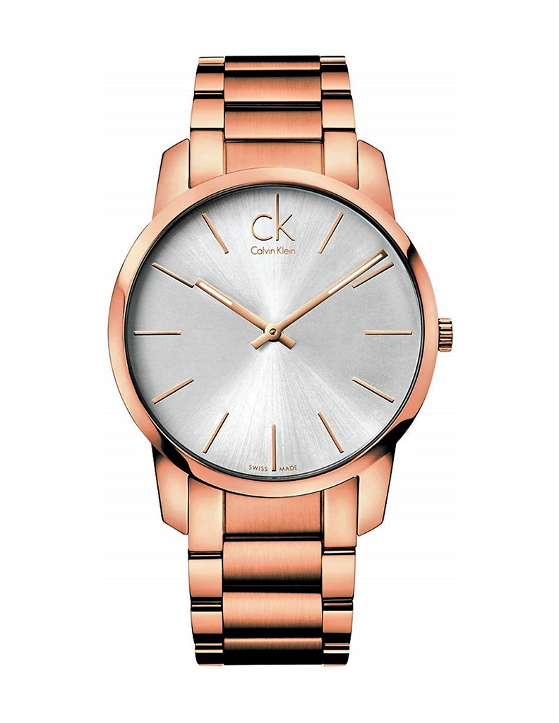 Calvin Klein City White Dial Rose Gold Steel Strap Watch for Men - K2G21646