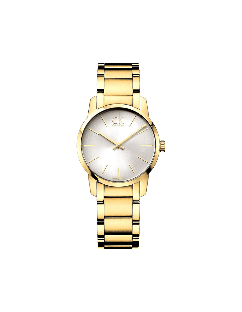 Calvin Klein City White Dial Gold Steel Strap Watch for Women - K2G23546