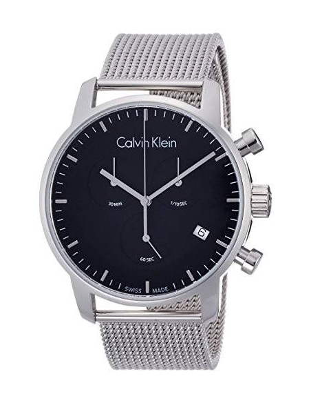 Calvin Klein City Chronograph Black Dial Silver Mesh Bracelet Watch for Men - K2G27121
