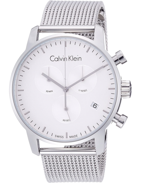 Calvin Klein City Chronograph White Dial Silver Mesh Bracelet Watch for Men - K2G27126