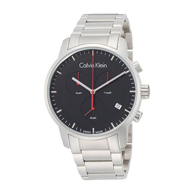 Calvin Klein City Chronograph Black Dial Silver Steel Strap Watch for Men - K2G27141