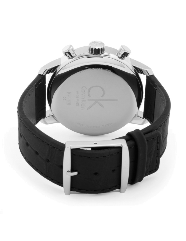 Calvin Klein City Chronograph Black Dial Black Leather Strap Watch for Men - K2G271C3