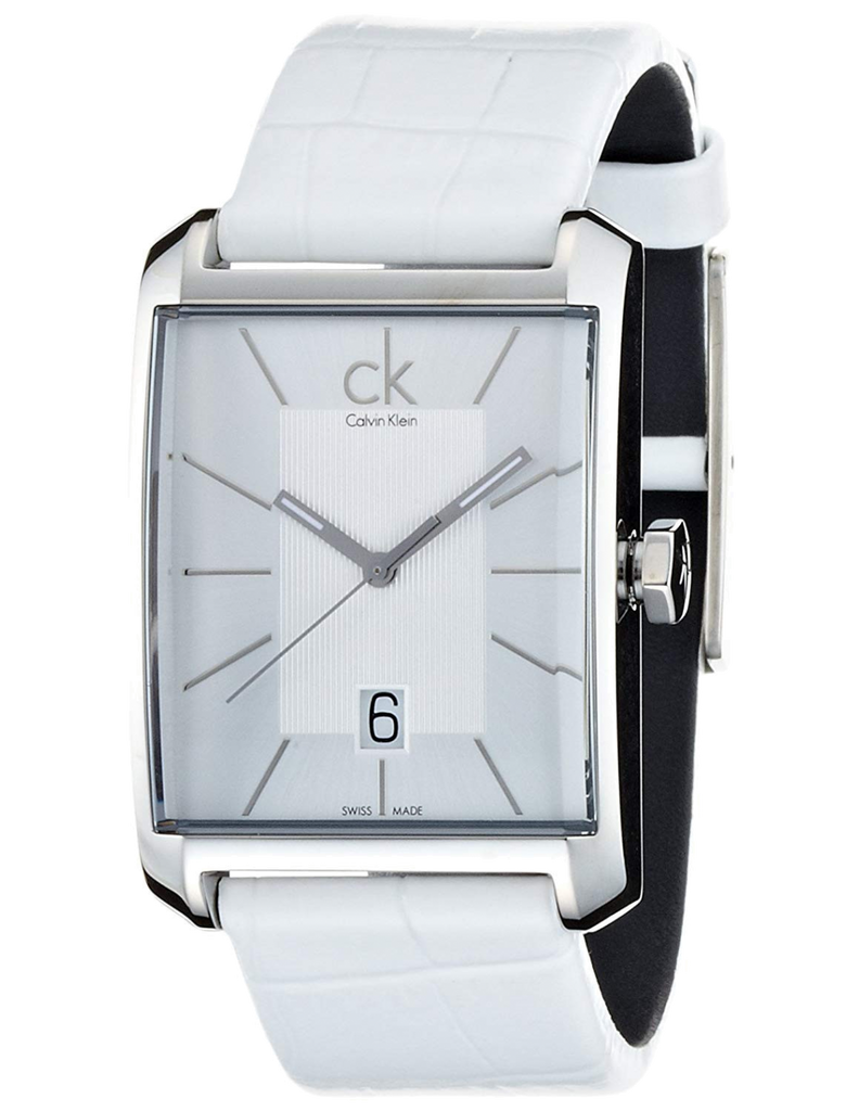 Calvin Klein Window White Dial White Leather Strap Watch for Men - K2M21120