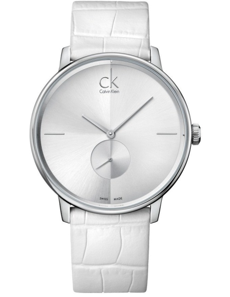 Calvin Klein Accent Silver Dial White Leather Strap Watch for Women - K2Y211K6