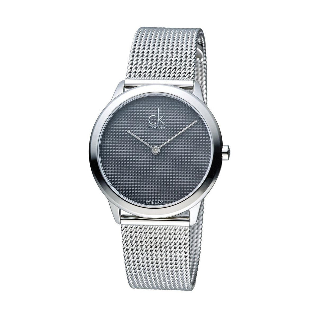 Calvin Klein Minimalist Black Dial Silver Mesh Bracelet Watch for Men - K3M2112X