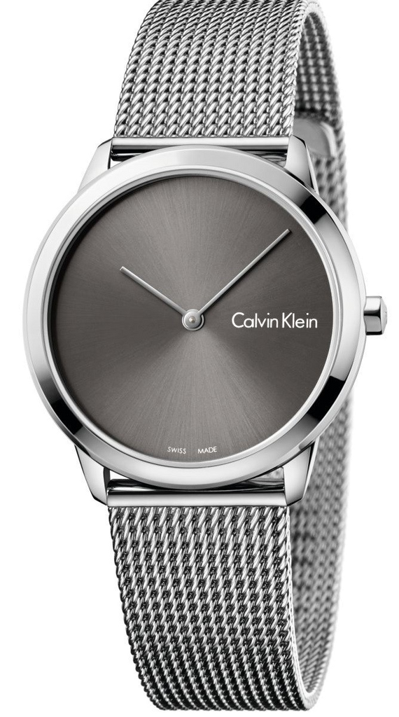 Calvin Klein Minimal Grey Dial Silver Mesh Bracelet Watch for Men - K3M22124