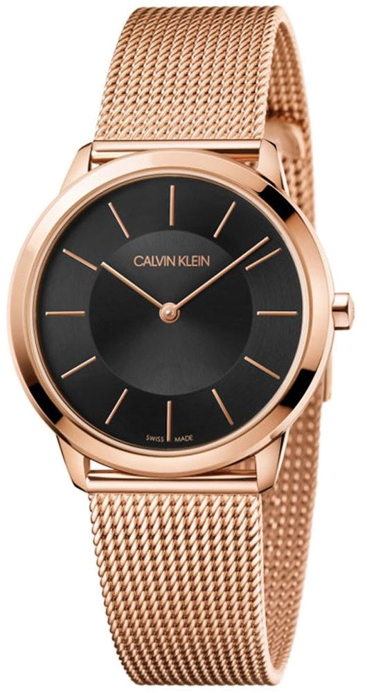 Calvin Klein Minimal Black Dial Rose Gold Mesh Bracelet Watch for Women - K3M2262Y