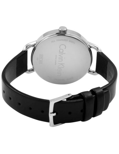 Calvin Klein Even Silver Black Leather Strap Watch for Women - K7B231C6