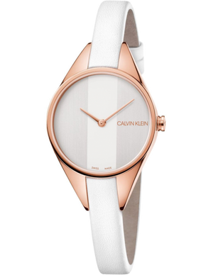 Calvin Klein Rebel White Grey Dial White Leather Strap Watch for Women - K8P236L6