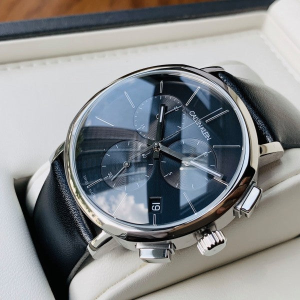 Calvin Klein Posh Black Dial Black Leather Strap Watch for Men - K8Q371C1