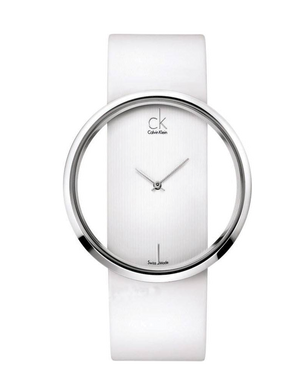 Calvin Klein Glam Transparent Dial White Leather Strap Watch for Women - K9423101