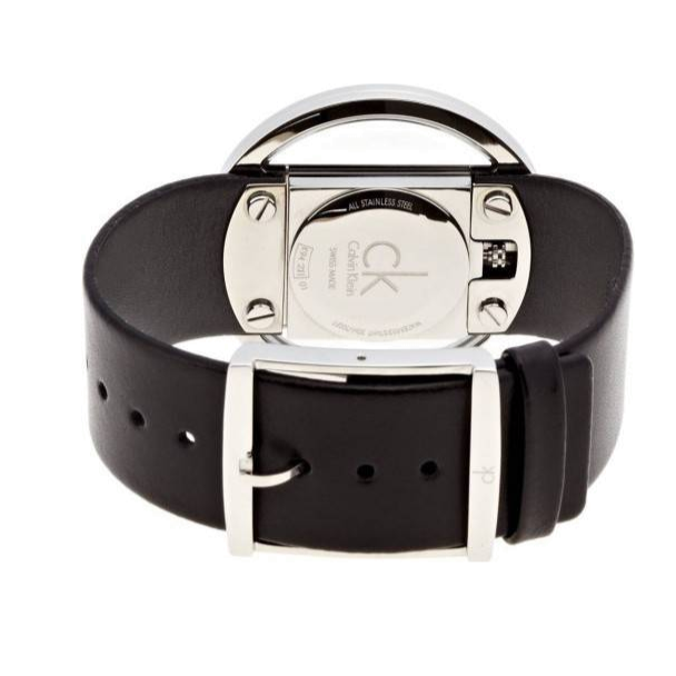 Calvin Klein Glam Transparent Dial Black Leather Strap Watch for Women - K9423107