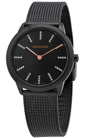 Calvin Klein Minimal Diamonds Black Dial Black Mesh Bracelet Watch for Women - K3M22X2X