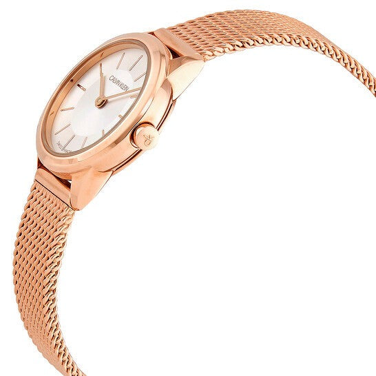 Calvin Klein Minimal White Dial Rose Gold Mesh Bracelet Watch for Women - K3M23626