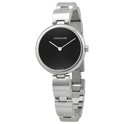 Calvin Klein Wavy Black Dial Silver Steel Strap Watch for Women - K9U23141