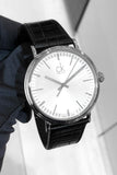 Calvin Klein Surround Silver Dial Black Leather Strap Watch for Men - K3W211C6