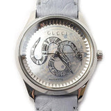 Gucci G Timeless Automatic Mother of Pearl Dial Blue Leather Strap Watch For Women - YA1264113