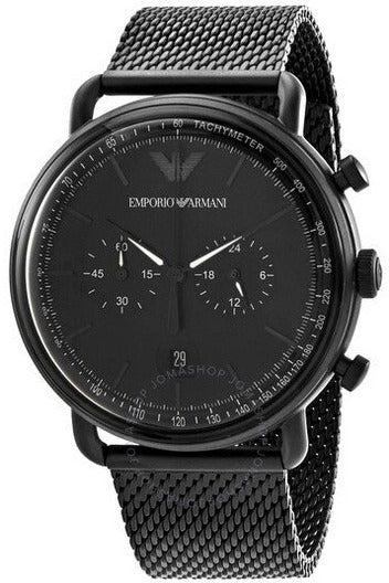 Emporio Armani Aviator Chronograph Black Dial Black Mesh Bracelet Watch For Men - AR11264