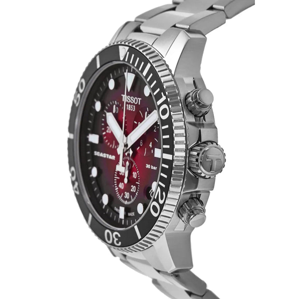 Tissot Seastar 1000 Chronograph Red Dial Silver Steel Strap Watch For Men - T120.417.11.421.00