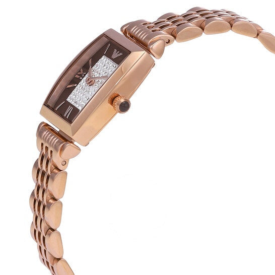 Emporio Armani Gianni T-Bar Analog Crystal Brown Dial Rose Gold Steel Strap Watch For Women - AR11407