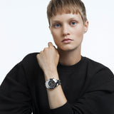 Swarovski Octea Lux Sport Chronograph Black Dial Silver Steel Strap Watch for Women - 5610520