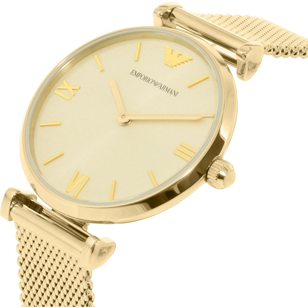 Emporio Armani Retro Gold Dial Gold Mesh Bracelet Watch For Women - AR1957