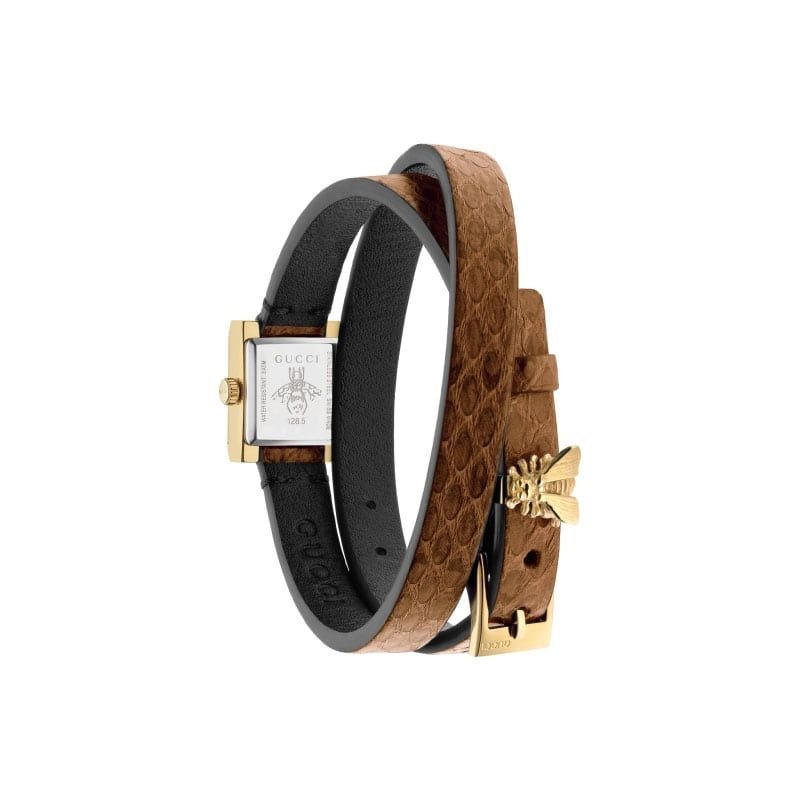 Gucci G Frame White Dial Brown Leather Strap Watch For Women - YA128523