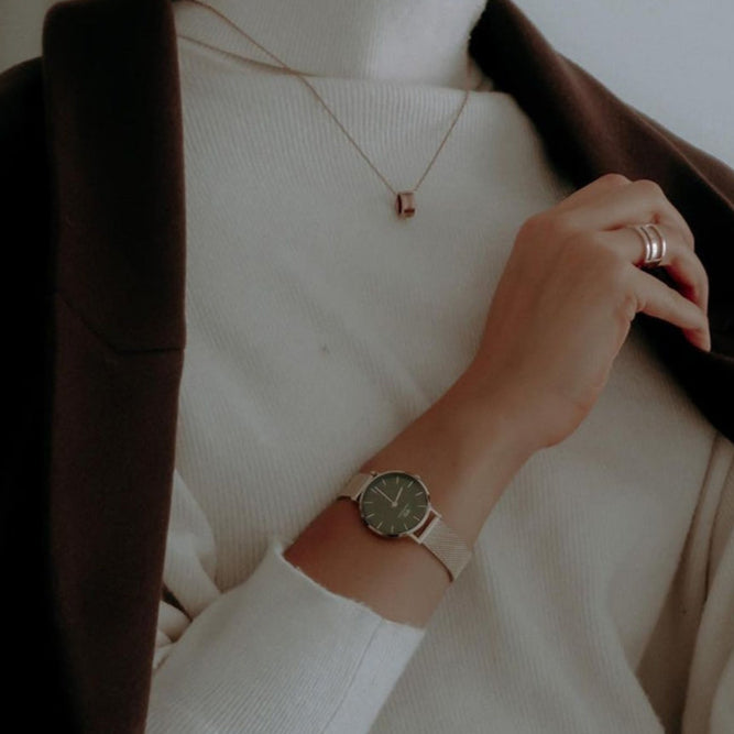 Daniel Wellington Petite Emerald Green Dial Gold Mesh Strap Watch For Women - DW00100479