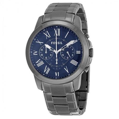 Fossil Grant Chronograph Blue Dial Grey Steel Strap Watch for Men - FS4831