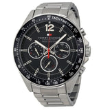 Tommy Hilfiger Luke Chronograph Black Dial Silver Steel Strap Watch for Men - 1791104