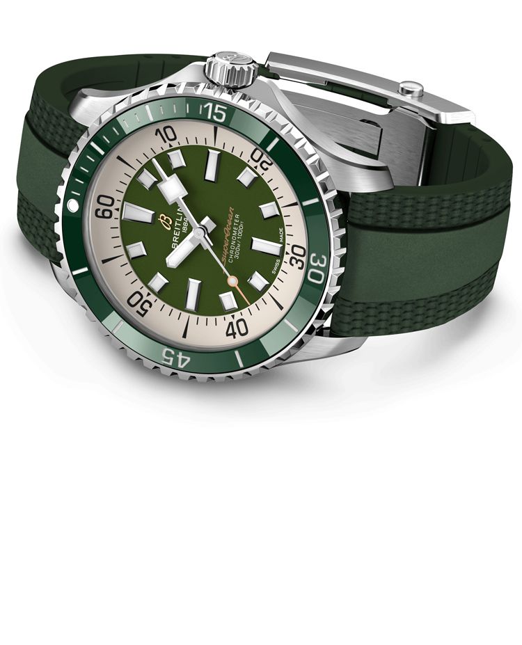 Breitling Superocean Automatic 44 Green Dial Green Rubber Strap Watch for Men - A17376A31L1S1