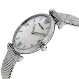 Emporio Armani Gianni T Bar Mother of Pearl Dial Silver Steel Strap Watch For Women - AR1955