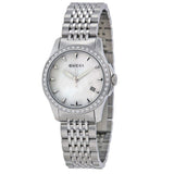 Gucci G Timeless Diamonds Mother of Pearl Dial Silver Steel Strap Watch For Women - YA126506