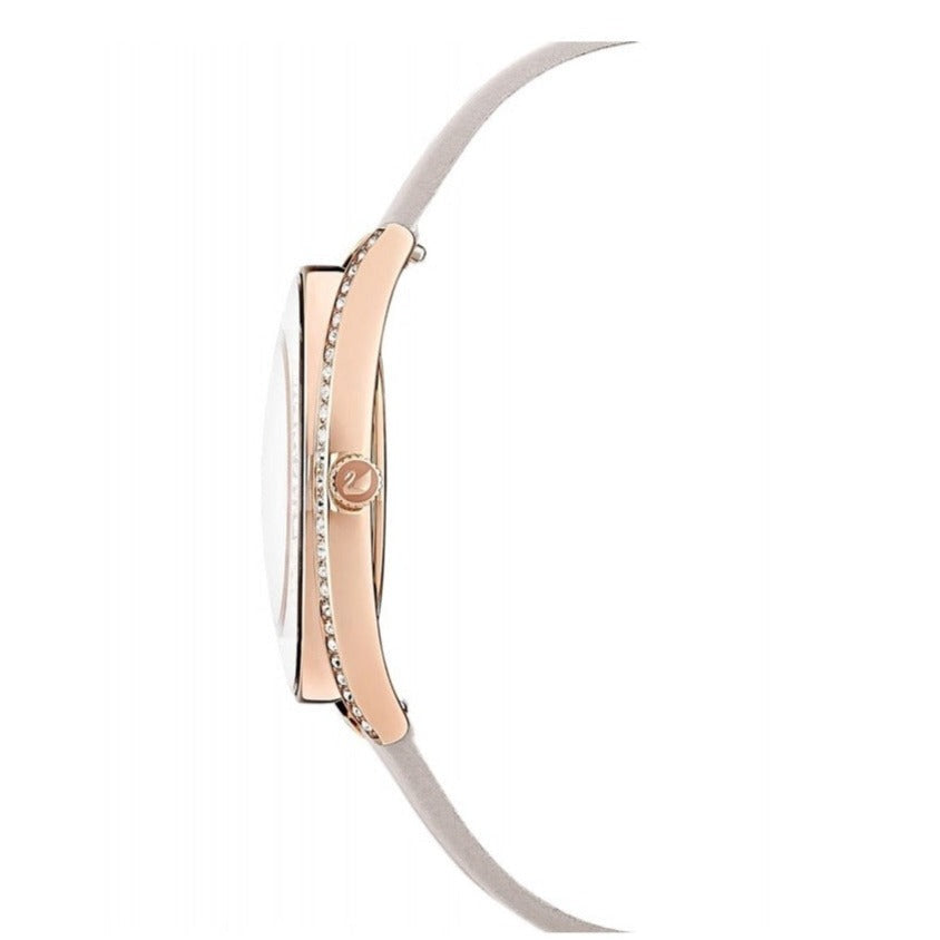 Swarovski Crystalline Aura Silver Dial Beige Leather Strap Watch for Women - 5519450