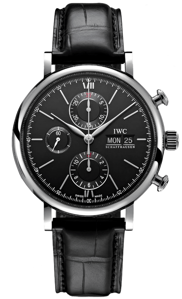 IWC Portofino Chronograph Black Dial Black Leather Strap Watch for Men - IW391029