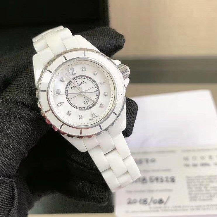Chanel J12 Diamonds Quartz Mother of Pearl White Dial White Steel Strap Watch for Women - J12 H2570